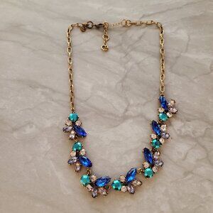 J.Crew Antiqued Blue Rhinestone Crystal Cluster Statement Neckalce